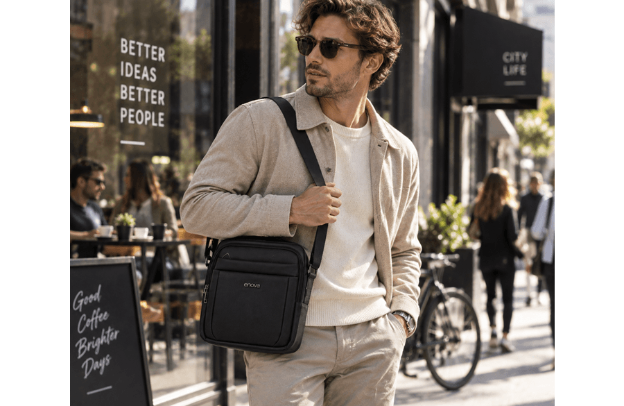 ENOVA BUSINESS crna muška torba na rame 23 × 28 × 8 cm