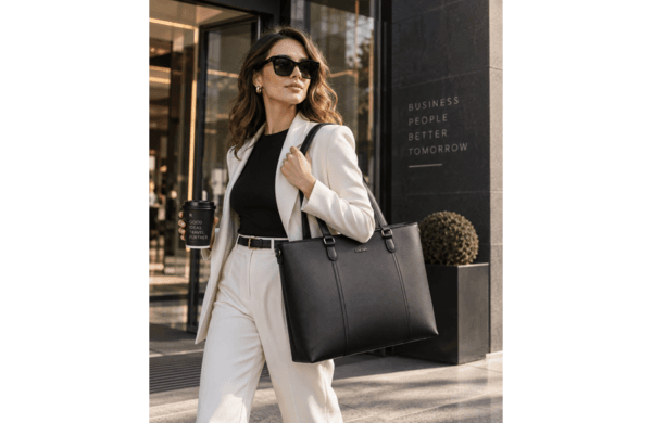 ENOVA BUSINESS ženska business tote torba za laptop do 15,6" od crne eko kože