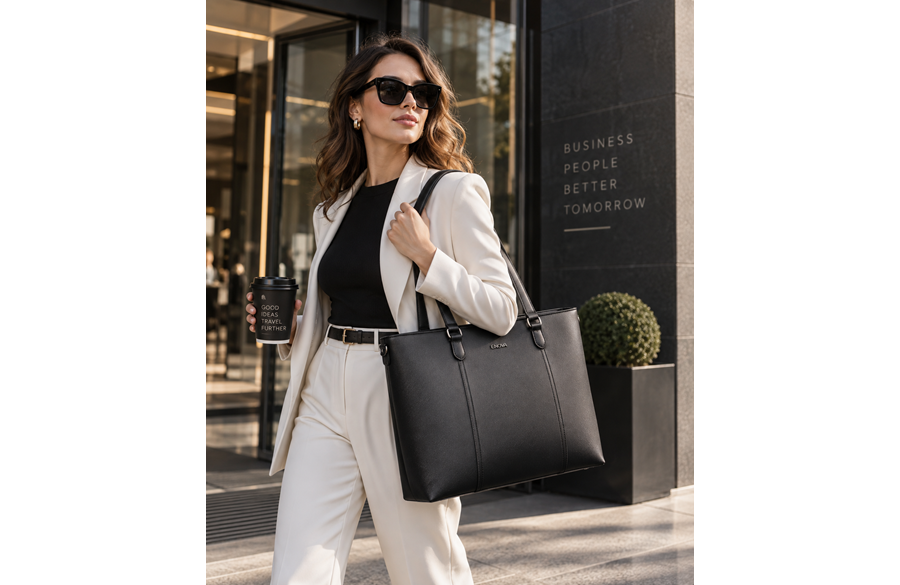 ENOVA BUSINESS ženska business tote torba za laptop do 15,6" od crne eko kože